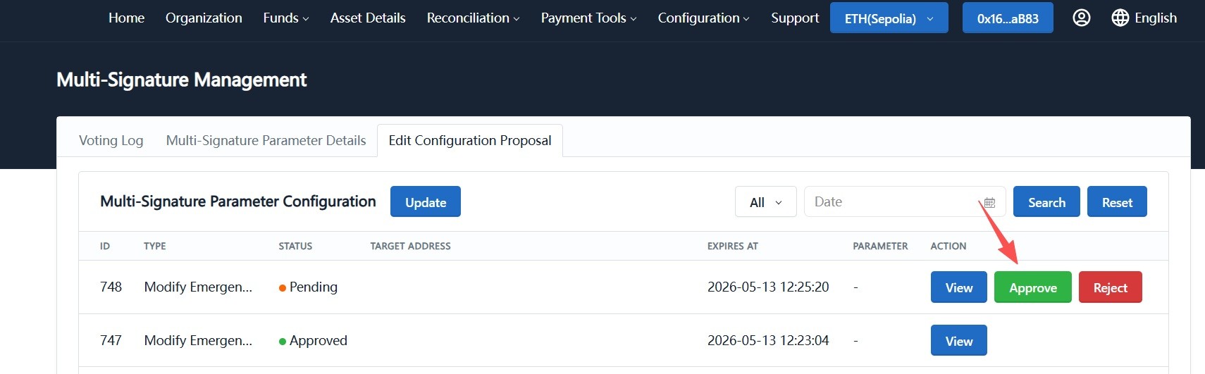 Approve emergency rebalancing address proposal