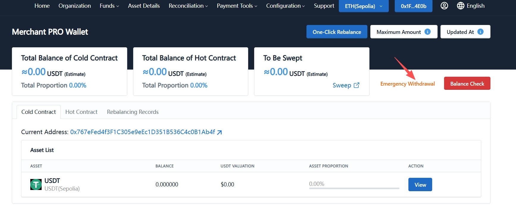 Enter emergency rebalance from asset details