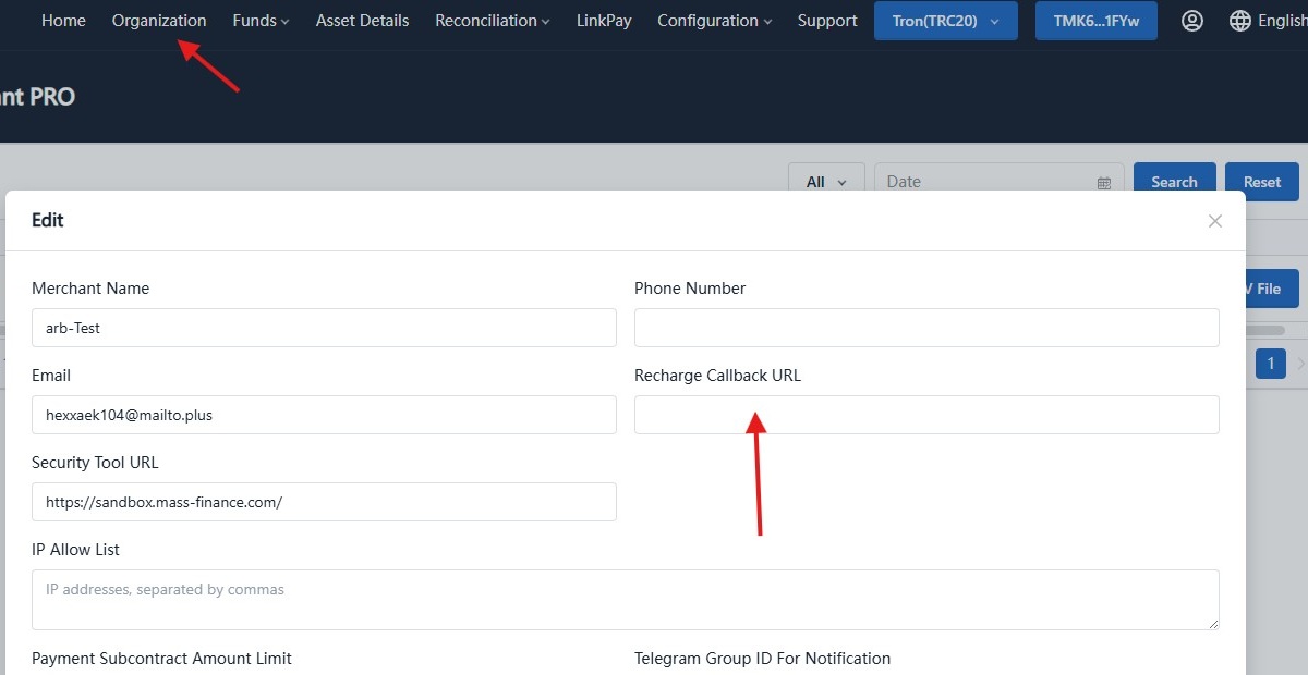 Configure Recharge Callback URL